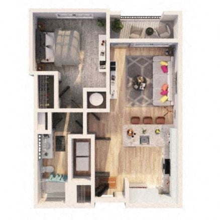 Floor plan for 1 bed, 1 bath, 815 sqft